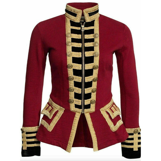 New Women’s Red Wool French Terry Officer’s Military Band Jacket