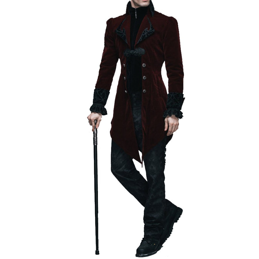 Men’s Jacket Coat Red Maroon Velvet Gothic Steampunk Aristocrat