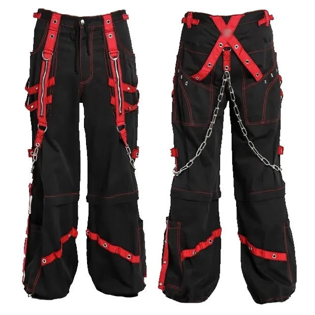 Men Extreme Bondage Red Skater Gothic Punk Rocker Cyber Goth Steampunk Biker Pant Unisex