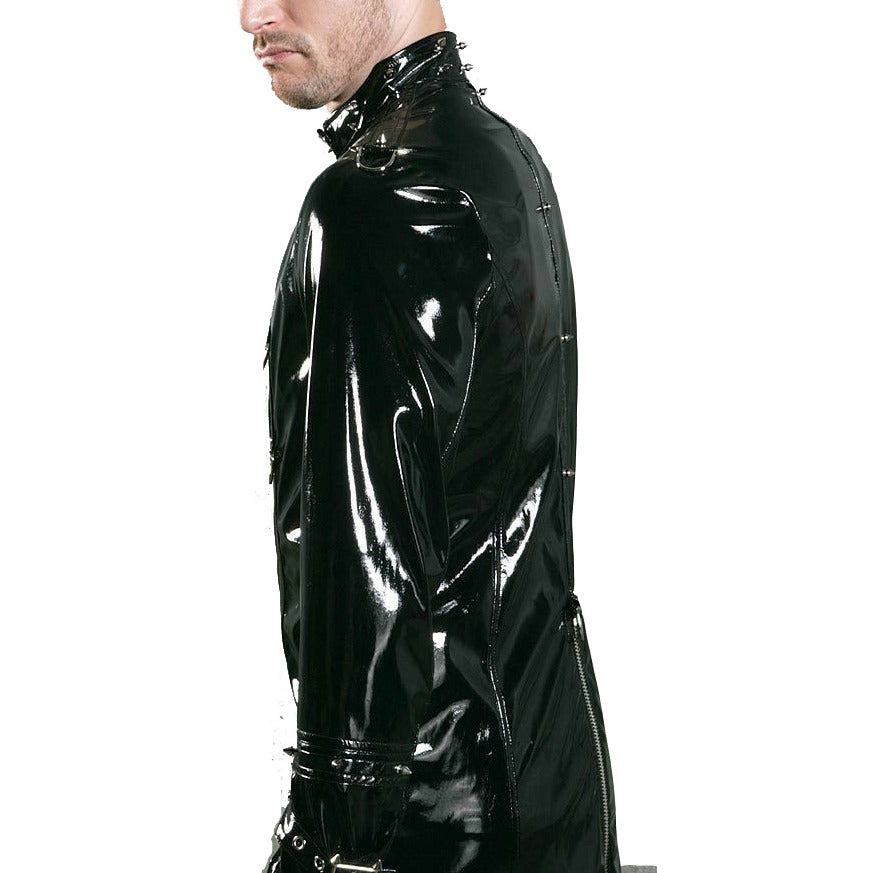 Black Vinyl PVC Fetish Gothic Spike Stud Long Gothic Cosplay Trench Coat Hell Raiser