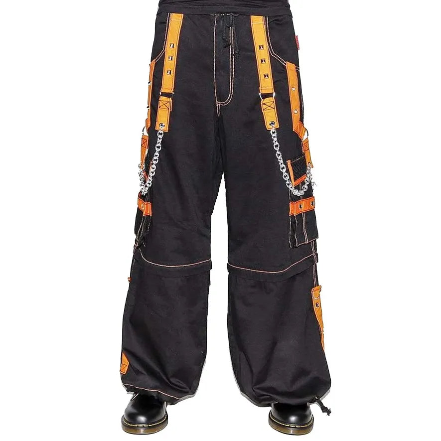 Men Extreme Bondage Skater Black Orange Gothic Punk Rocker Cyber Goth Steam punk Biker Pant Unisex