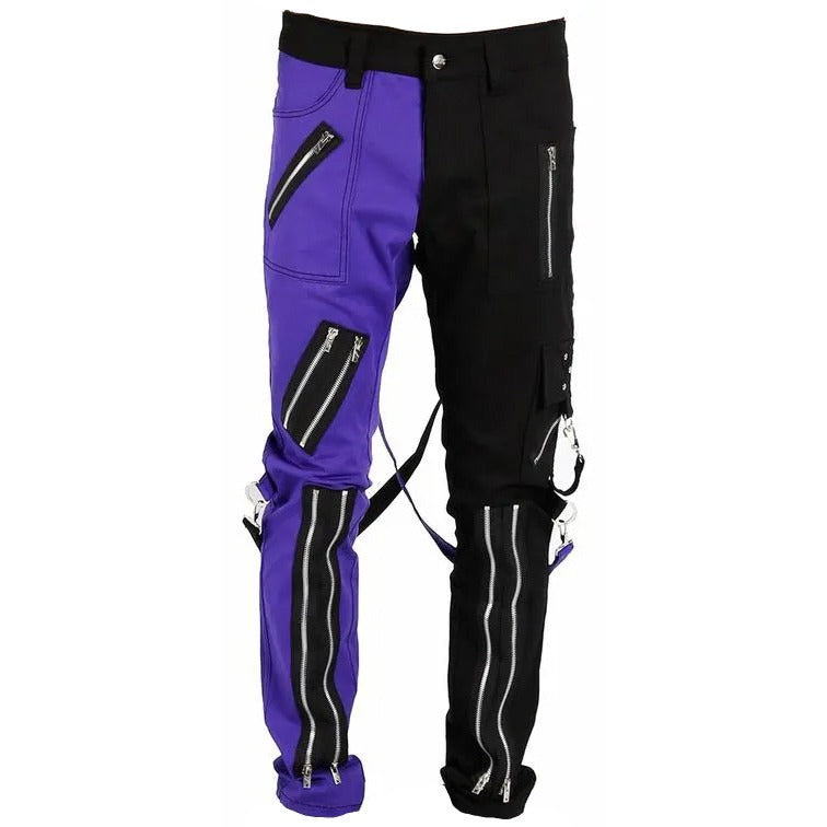 Gothic Bondage Men Pant Alternative Punk Rock Split Leg Purple/Black Emo Trouser Pant Unisex