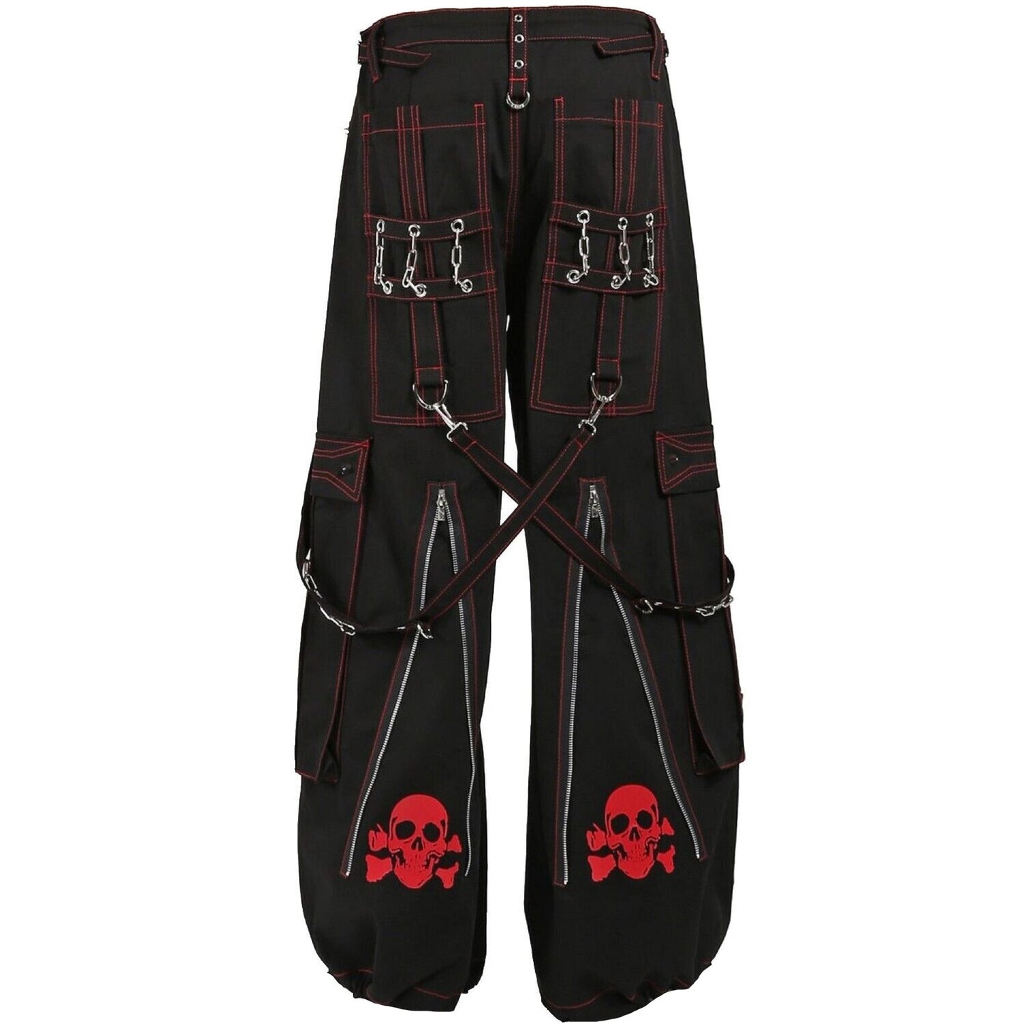 Gothic Mens Black Bondage Red Back Skull Punk Rock Pants Unisex