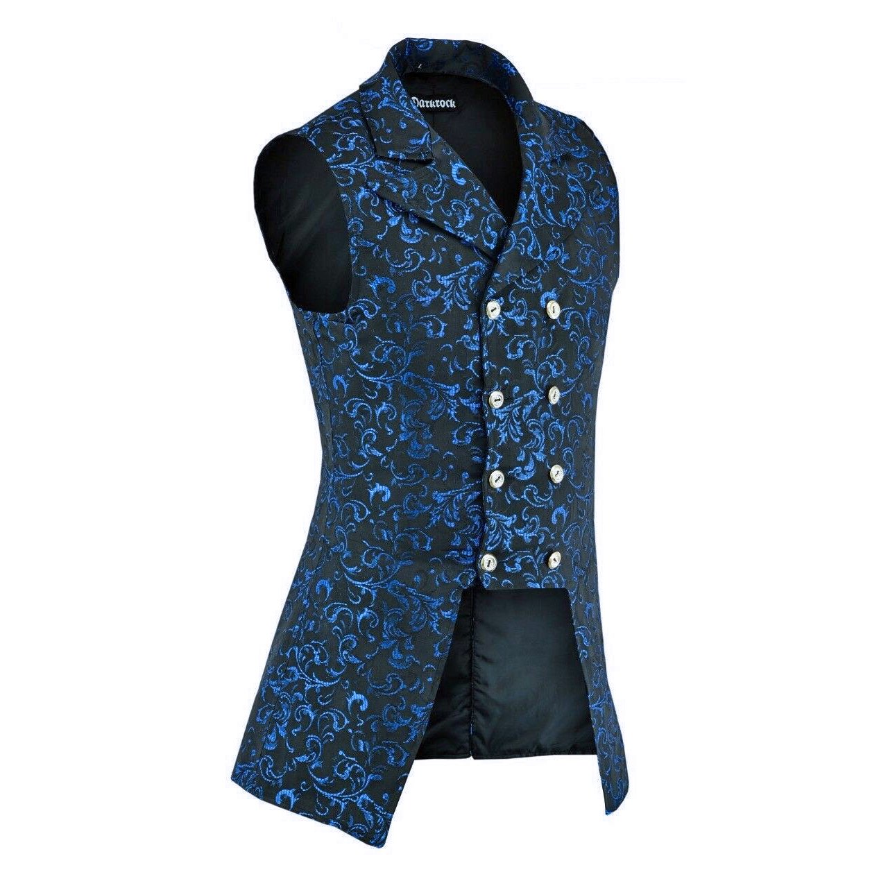 Men’s Double Breasted Governor Vest Waistcoat Vtg Blue Brocade Gothic Steampunk