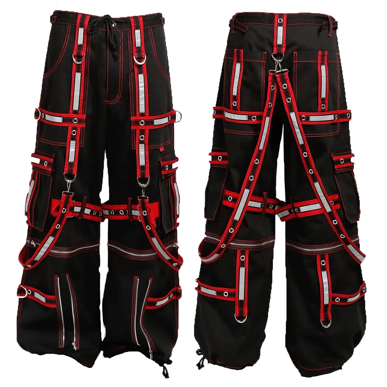 Mens Extreme Bondage Gothic Electro Reflector Black Red Trip Pant Shorts Unisex