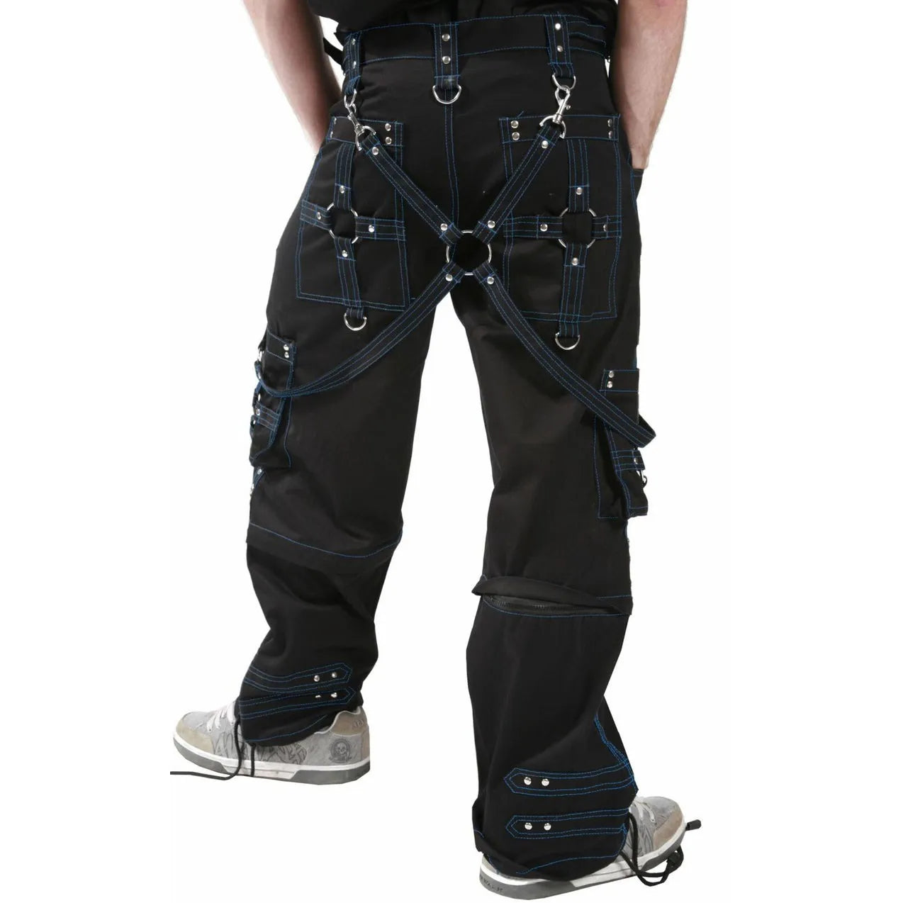 Prime Quality Gothic Men Handmade Bondage 4 Pocket Trouser Punk Rock Black with Blue Stitch Pant Unisex