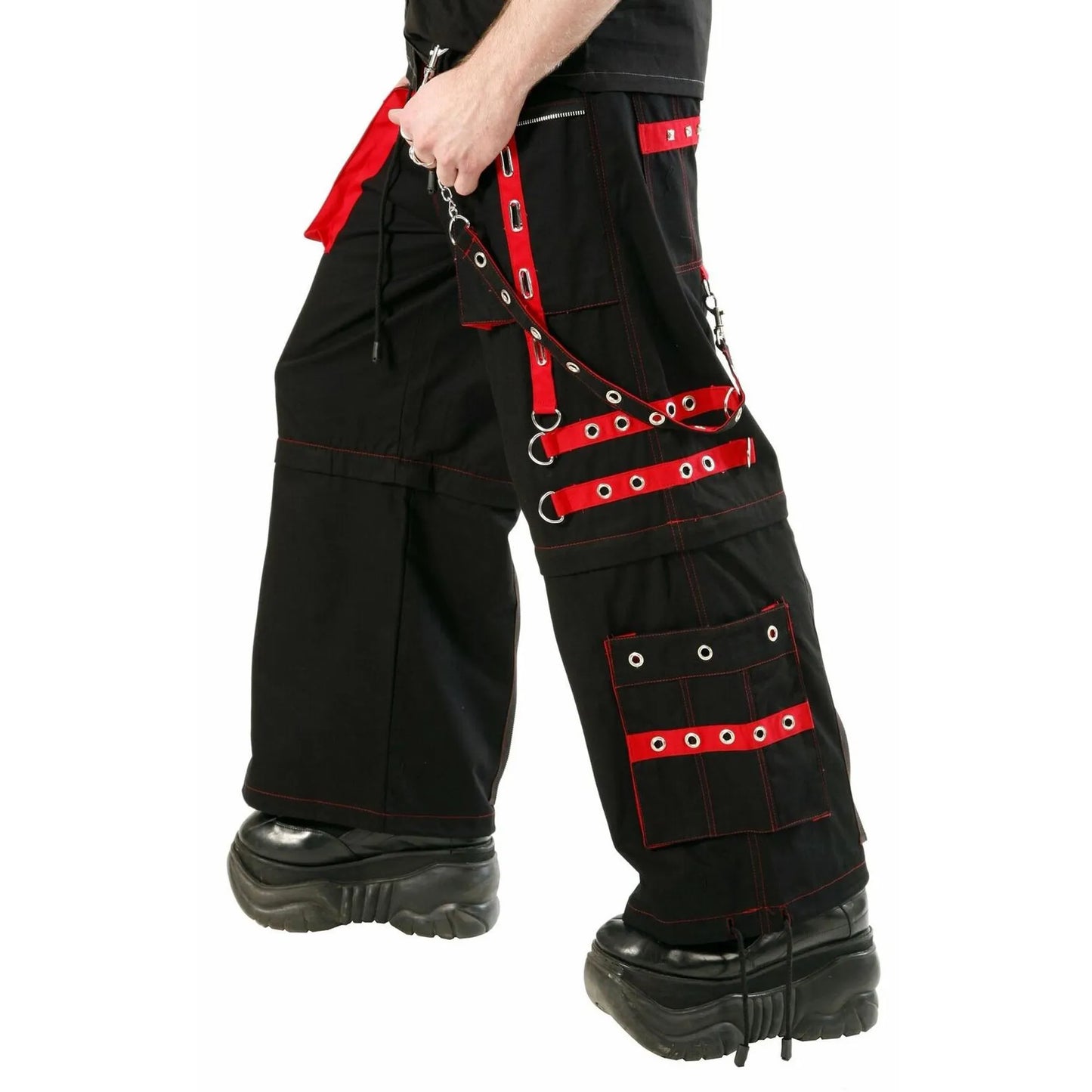 Mens Gothic Handmade Bondage Trouser Punk Rock Transformer Black Red Gothic Pant Unisex