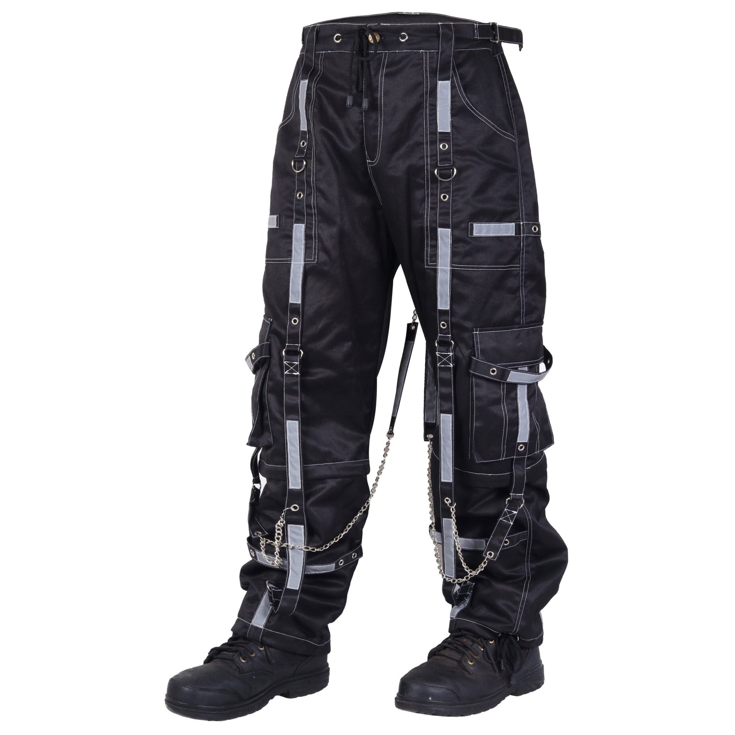 Gothic Bondage Reflective Men Pant Alternative Punk Rock Emo Trouser Pant Shorts Unisex