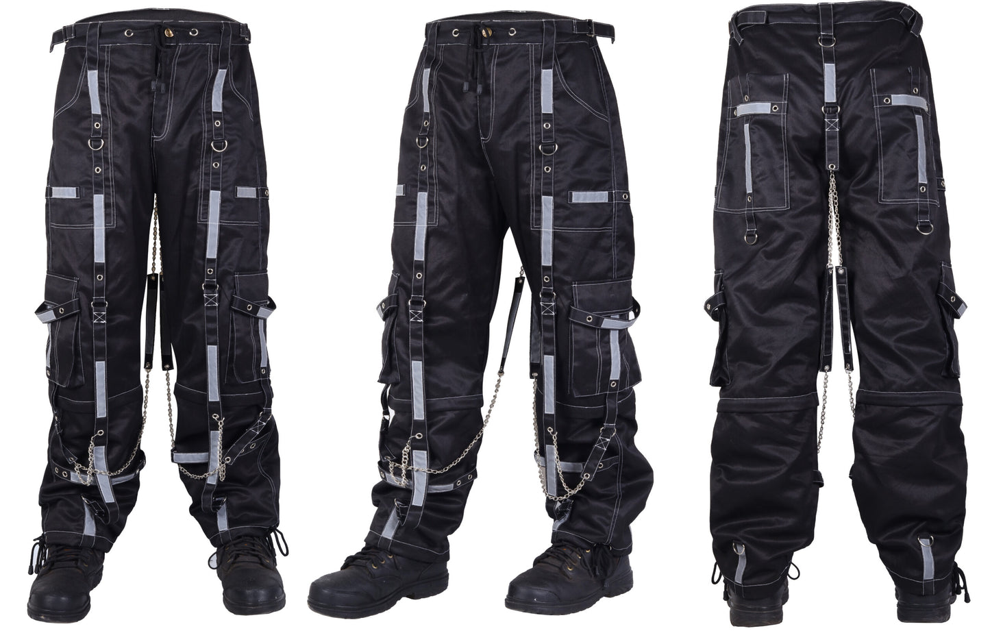 Gothic Bondage Reflective Men Pant Alternative Punk Rock Emo Trouser Pant Shorts Unisex