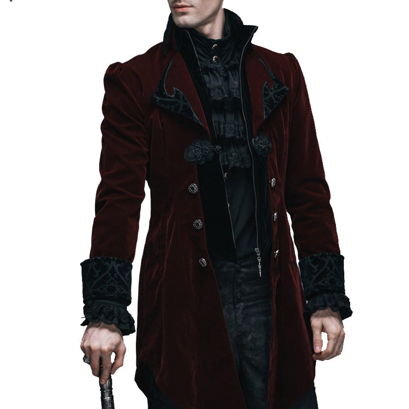 Men’s Jacket Coat Red Maroon Velvet Gothic Steampunk Aristocrat