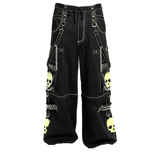 Gothic Bondage Black Lime Big Skull Men Pant Alternative Punk Rock Jeans Emo Trouser Pant Shorts Unisex