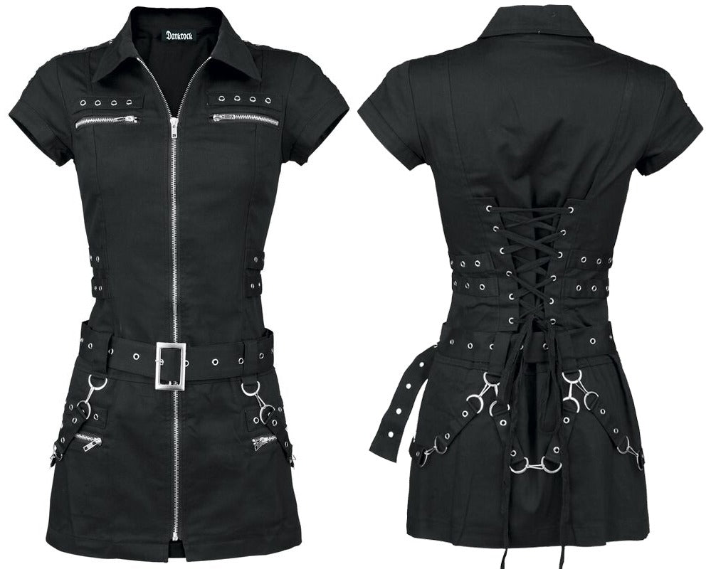 Gothic Black Zip Dress Short Dress Black