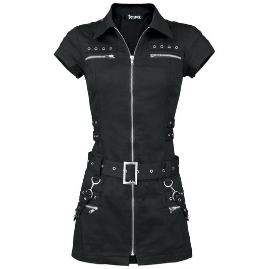 Gothic Black Zip Dress Short Dress Black