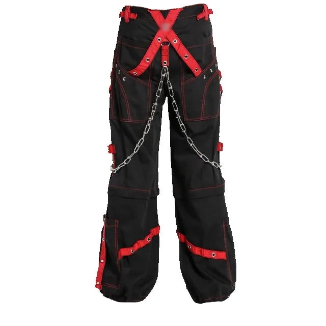 Men Extreme Bondage Red Skater Gothic Punk Rocker Cyber Goth Steampunk Biker Pant Unisex