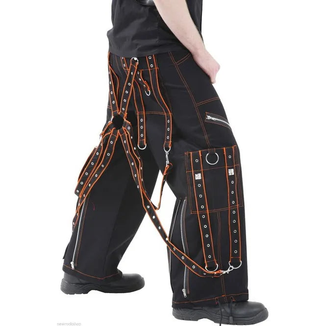 Gothic Mens Orange Black Pant Cotton Trousers Studs Metal Punk Pant Unisex