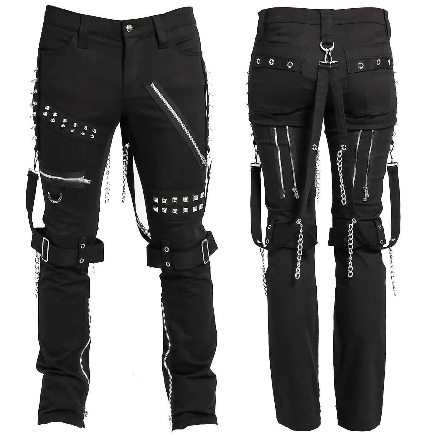 Men Gothic Bondage Black Pant Rock Hard Trouser Heavy Weight Emo Pants Unisex