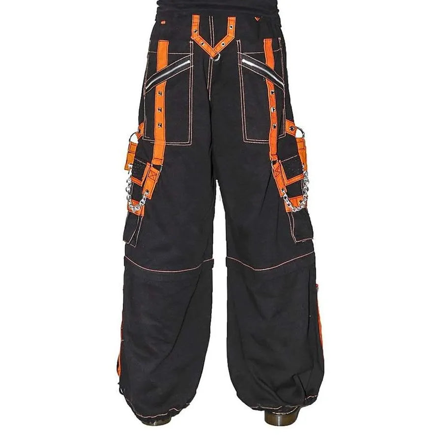 Men Extreme Bondage Skater Black Orange Gothic Punk Rocker Cyber Goth Steam punk Biker Pant Unisex