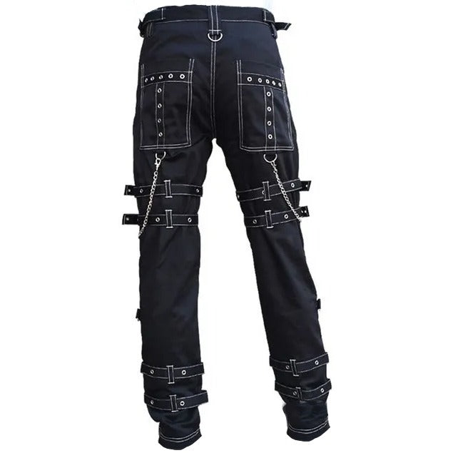 Prime Quality Handmade Gothic Pant White Threads Buckles Zips Chains Straps Cyber Punk Trousers Pants Unisex