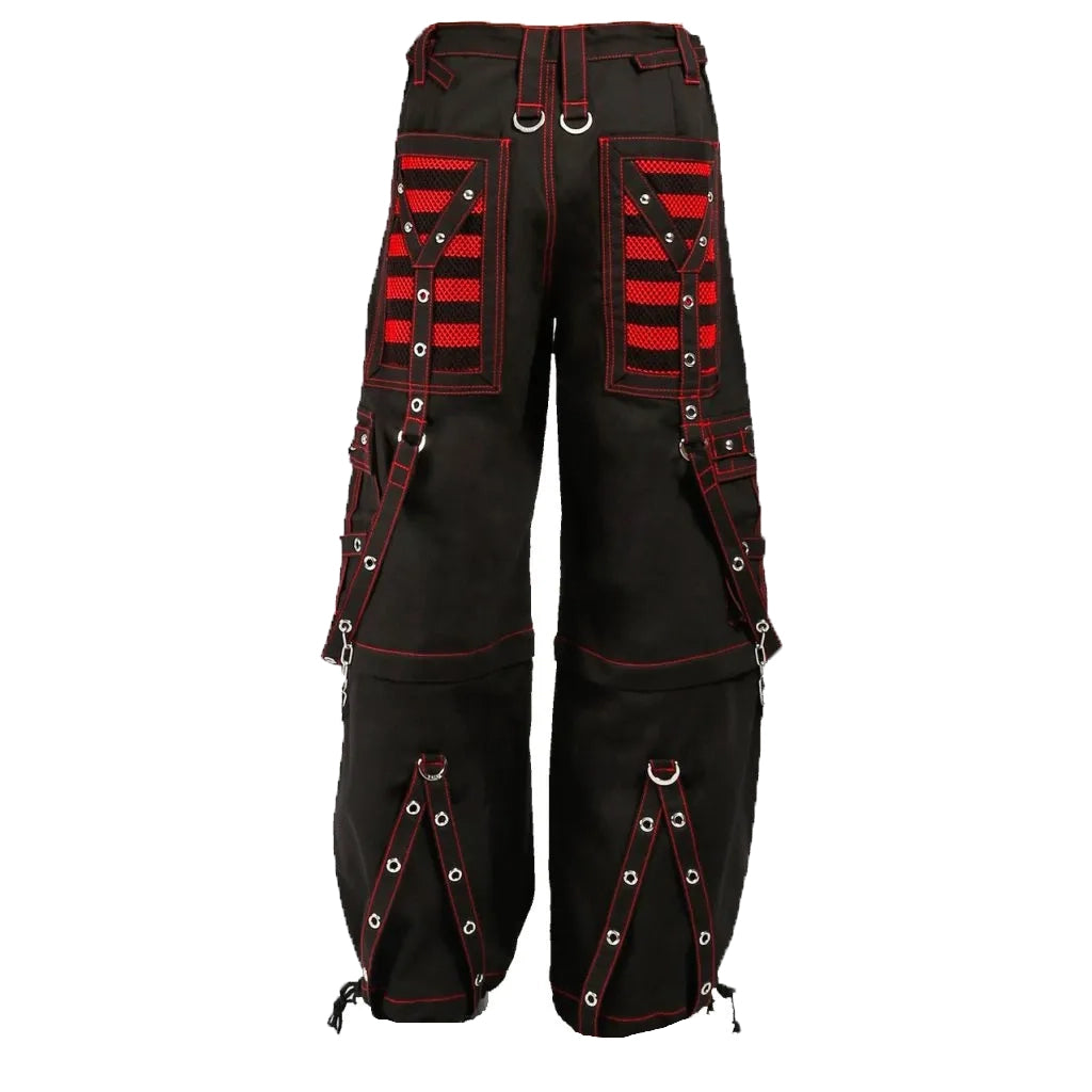 Gothic Extreme Bondage Skater Red & amp Black Punk Rocker Cyber Steampunk Biker Pant Unisex