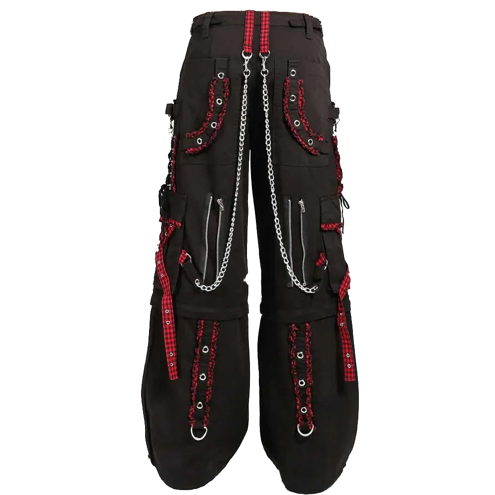 EXTREME BONDAGE GOTHIC PUNK ROCKER CYBER GOTH RED & BLACK STEAMPUNK BIKER PANTS