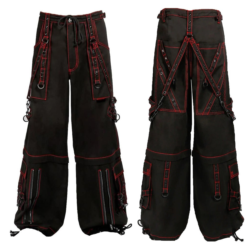 Mens Black Gothic Super Studded Pants Red Stitching Mens Fashion Gothic Tripp Pant Unisex