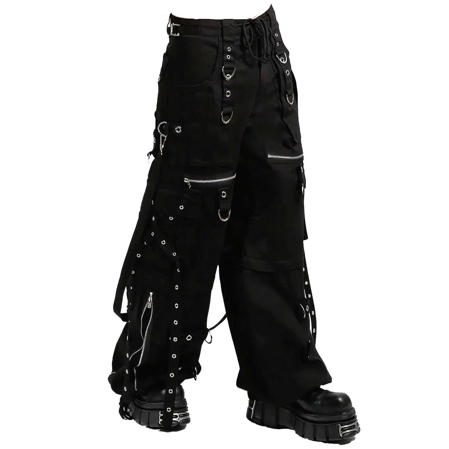 Gothic Mens Black Gothic X Strap Zip Off Punk Rave Pants