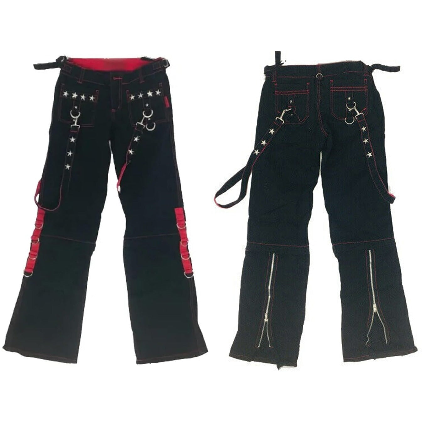 Prime Quality Gothic Men’s Punk Goth Emo Bondage Star Black Red Pants Unisex