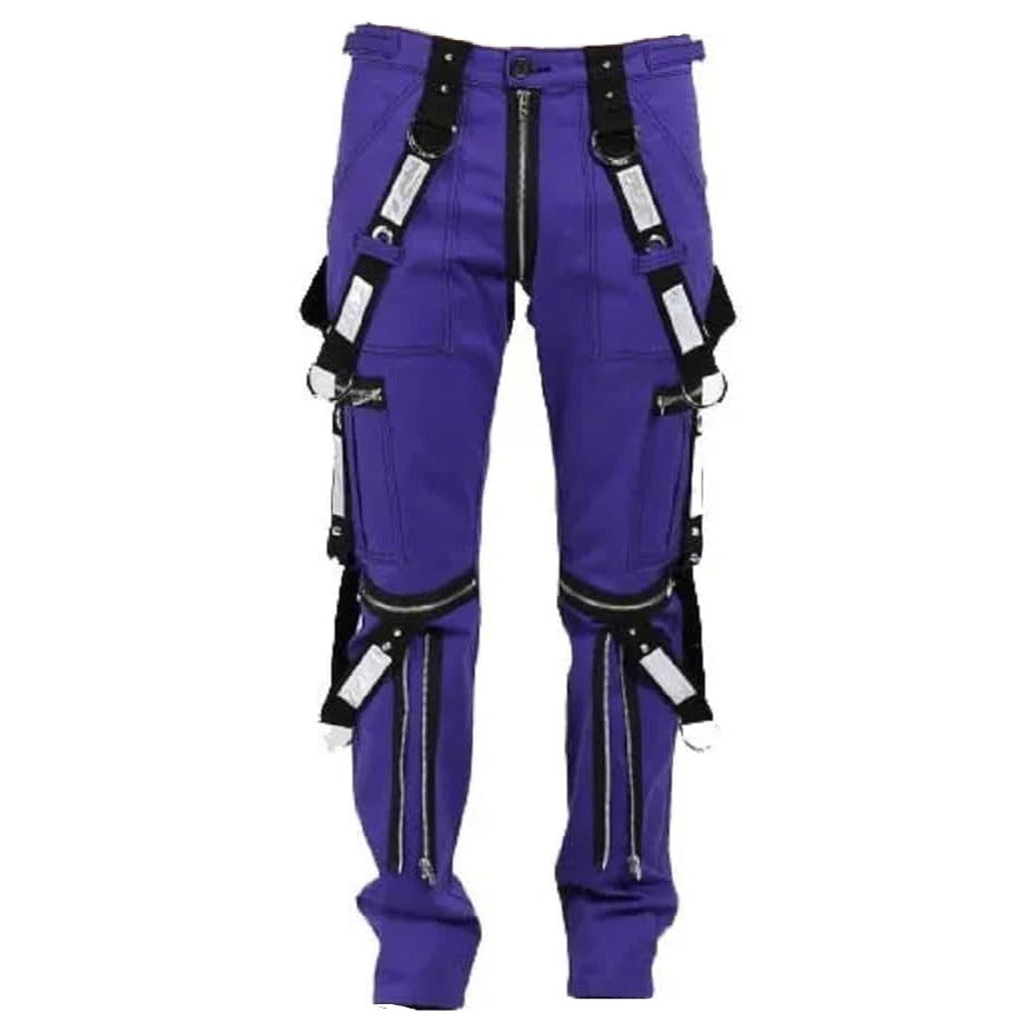 Men Gothic Bondage Reflective Men Pant Alternative Punk Rock Emo Pant Electric Pants Purple Unisex