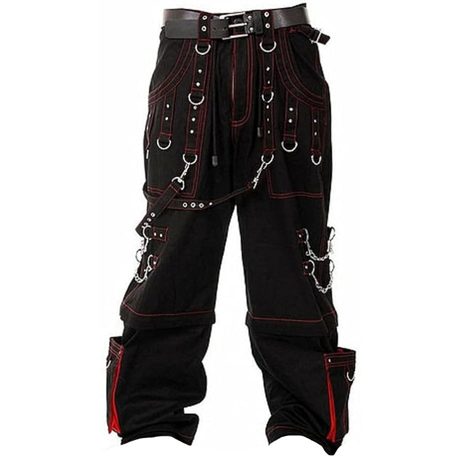 Men Gothic Handmade Bondage Trouser Cyber Red Thread Shorts Metal Studs Trouser Pant Unisex