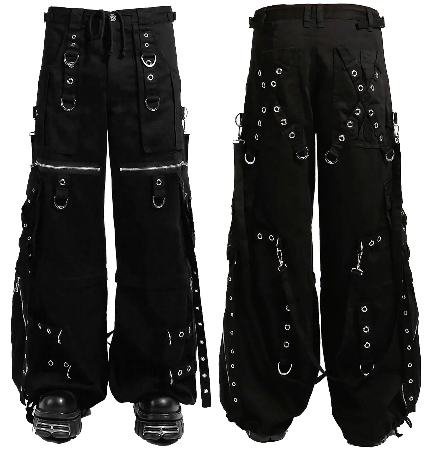 Gothic Mens Black Gothic X Strap Zip Off Punk Rave Pants