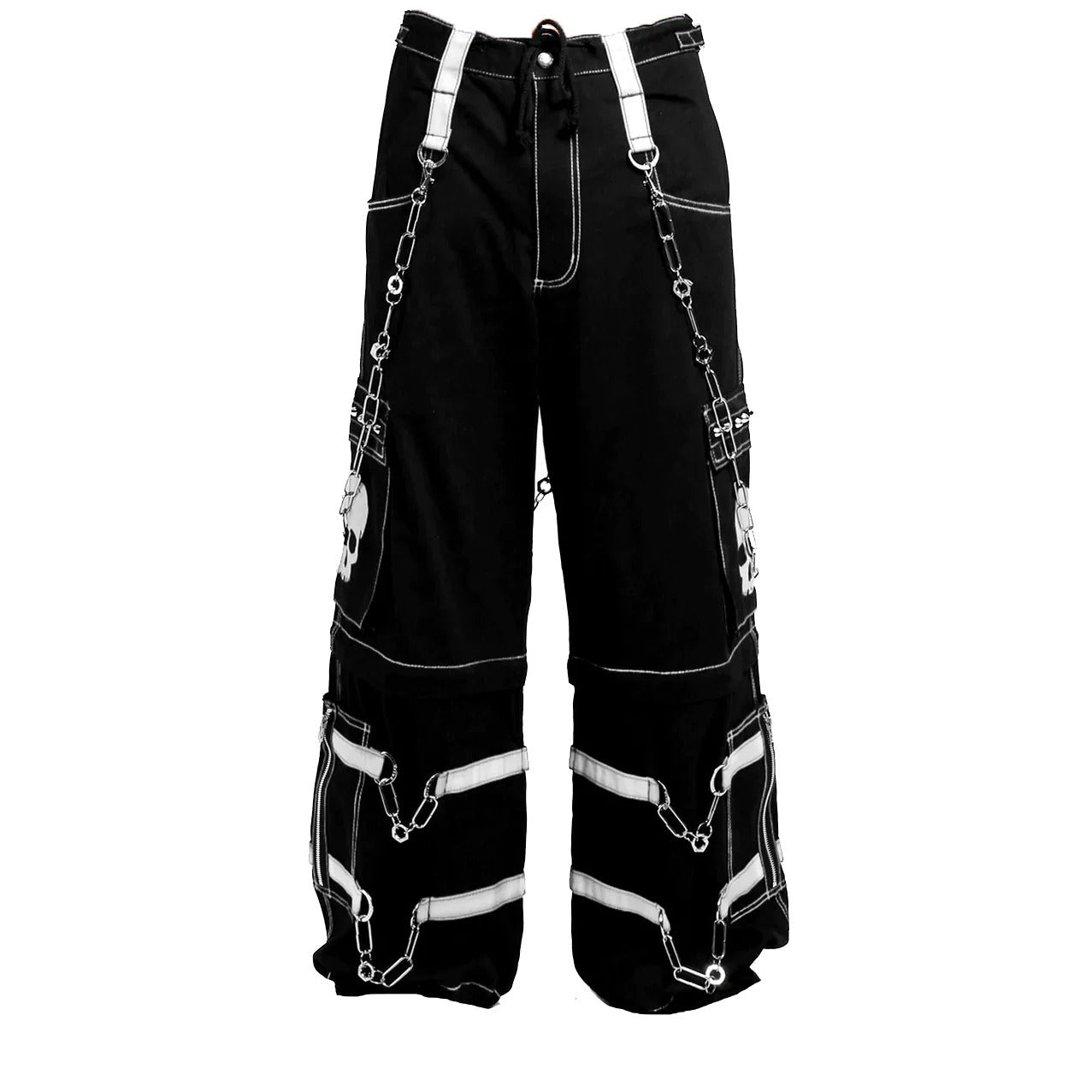 Gothic Bondage Black Skull Zip Off Pants Black & Amp White Alternative Punk Rock Emo Trouser Pant Unisex