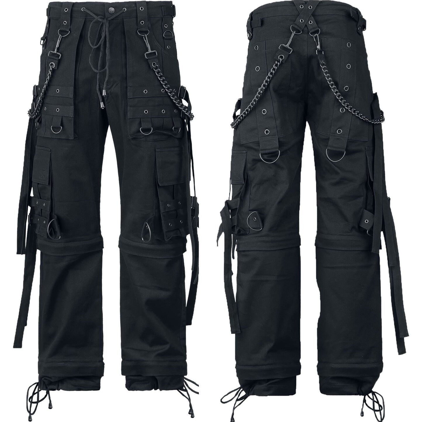 Gothic Bondage Cargo Rock Black Punk Buckle Zips Chain Strap Trousers Emo Pants Unisex