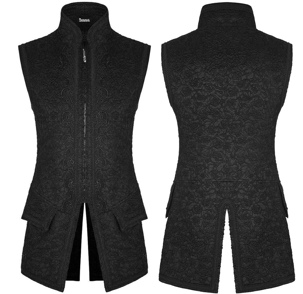 Men’s Long Waistcoat Vest Black Gothic Steampunk Victorian Aristocrat