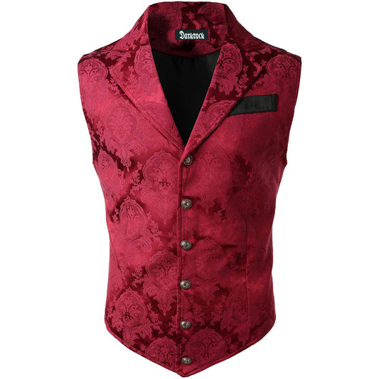 Handmade Red Men’s Victorian Suit Gentleman Vest Steampunk Gothic Waistcoat