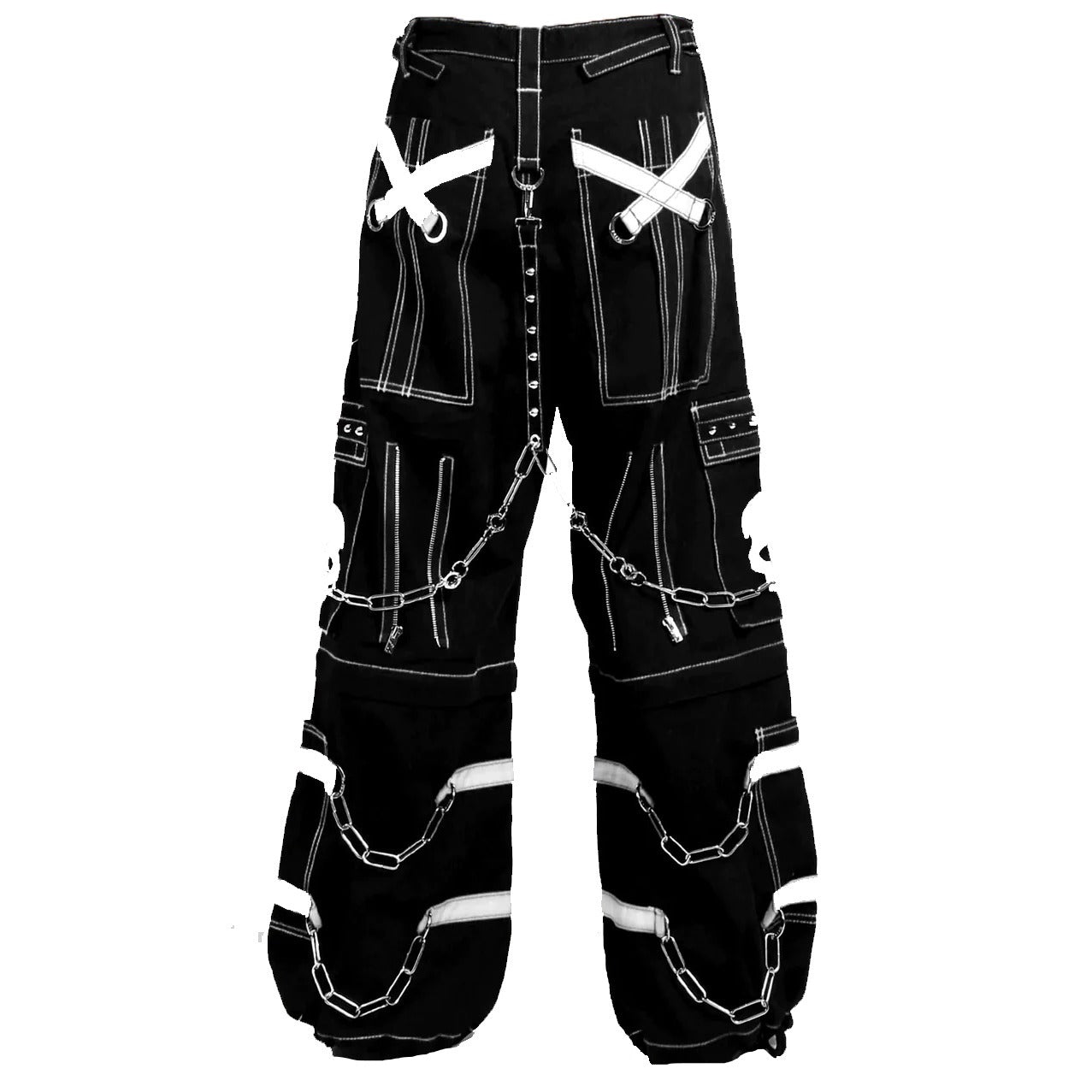 Gothic Bondage Black Skull Zip Off Pants Black & Amp White Alternative Punk Rock Emo Trouser Pant Unisex