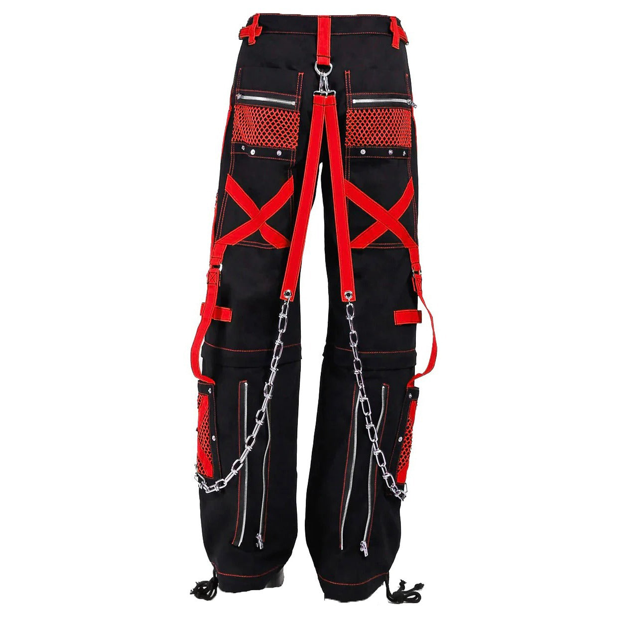 Black Red Jeans Extreme Bondage Rocker Cyber Goth Steampunk Pant Trip Unisex