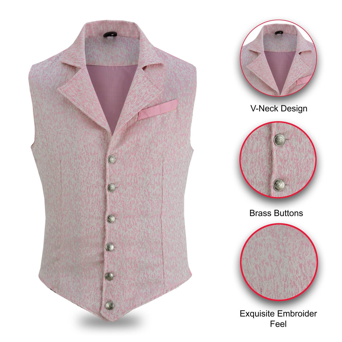 Handmade Pink Men’s Victorian Suit Gentleman Vest Steampunk Gothic Waistcoat