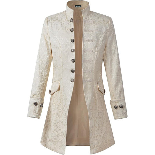 Renaissance Mens Velvet Goth Steampunk Victorian Frock Coat Cream