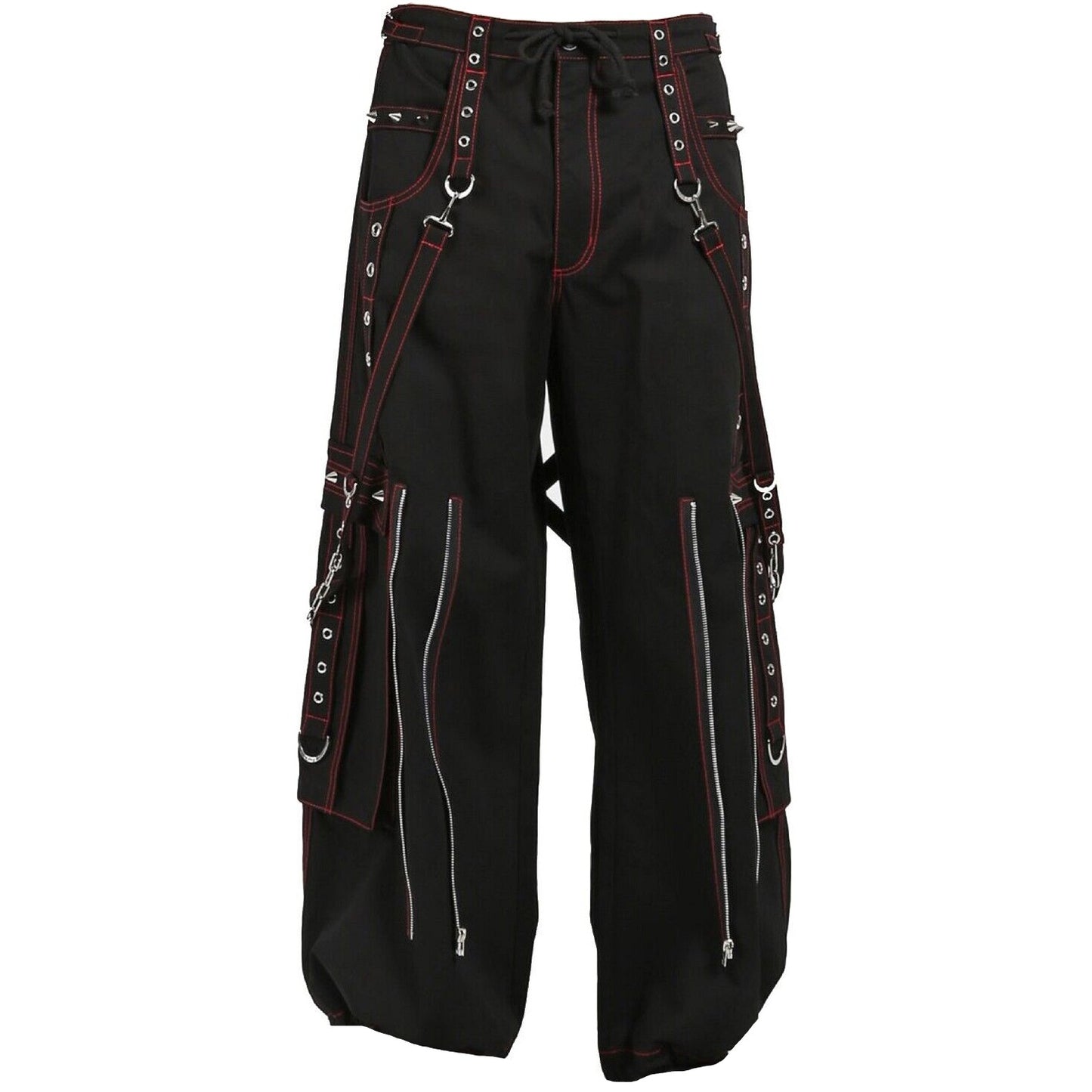 Gothic Mens Black Bondage Red Back Skull Punk Rock Pants Unisex