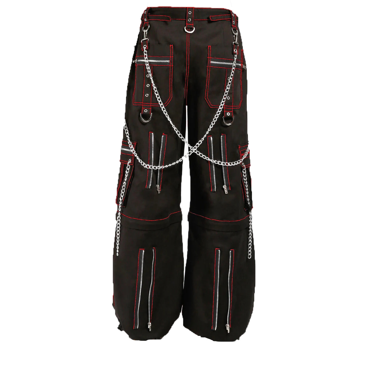 Mens Electro Bondage Gothic Red Stitch Rave Gothic Cyber Chain Goth Jeans Punk Rock Pants Unisex