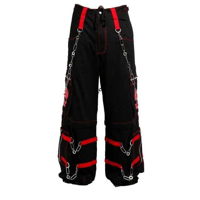 Gothic Bondage Black Skull Zip Off Pants Black & Amp Red Alternative Punk Rock Emo Trouser Pant Unisex