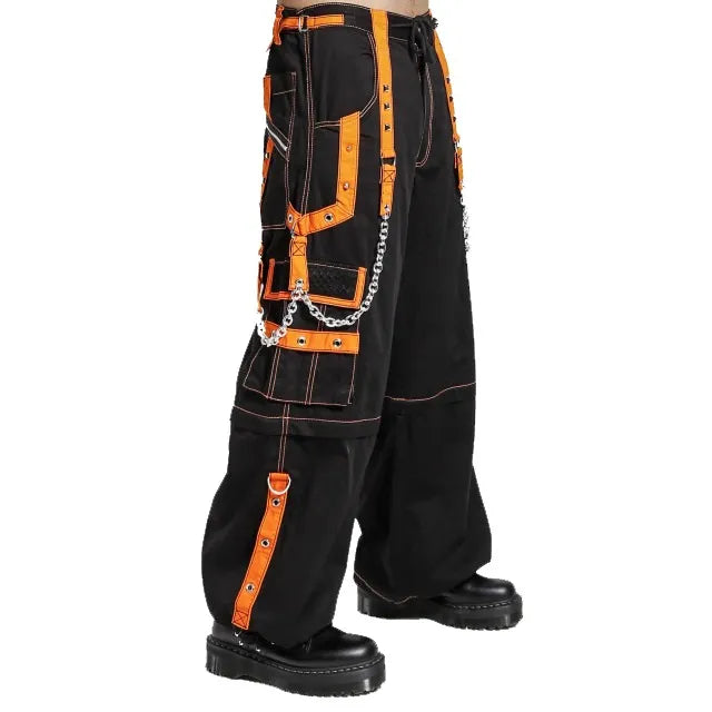 Men Extreme Bondage Skater Black Orange Gothic Punk Rocker Cyber Goth Steam punk Biker Pant Unisex