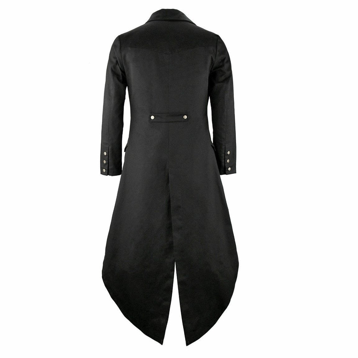 Men’s Black Cotton Twill Steampunk Tailcoat Brass Button Jacket Goth Victorian Coat Trench