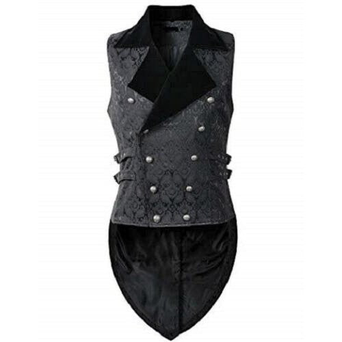 Men’s Brocade Vest Waistcoat Tailcoat Black Velvet Gothic Steampunk