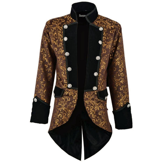 Handmade Men Tail Coat Jacket Gold Brocade Goth Steampunk Victorian Tailcoat