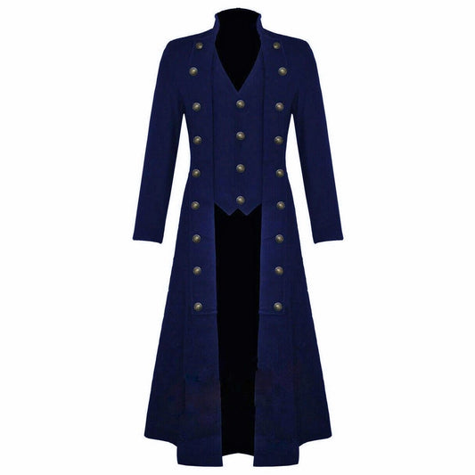 Men’s Cotton Twill Steampunk Jacket Goth Victorian Military Style Trench Coat