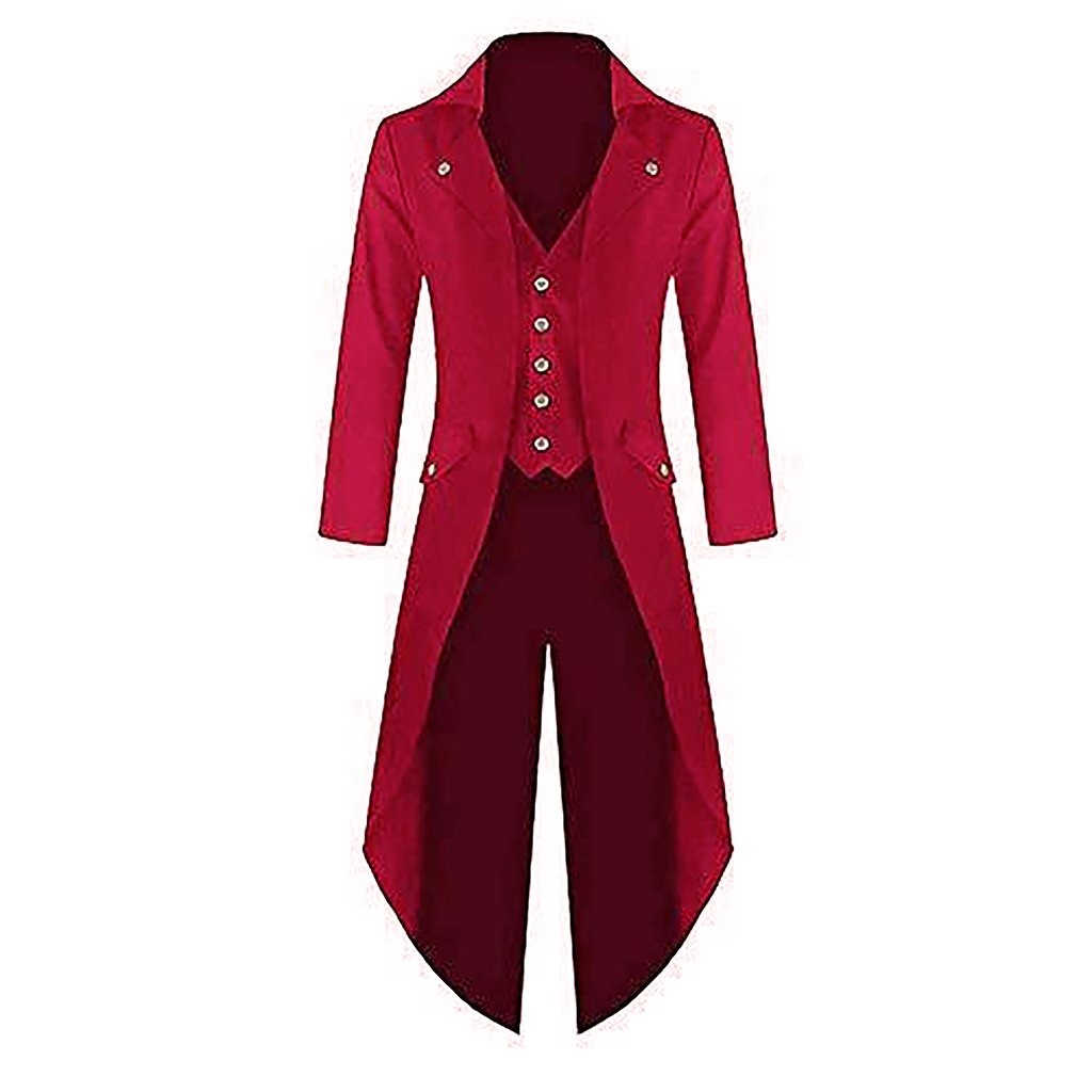 Men’s Red Cotton Twill Steampunk Tailcoat Jacket Goth Victorian Coat Trench