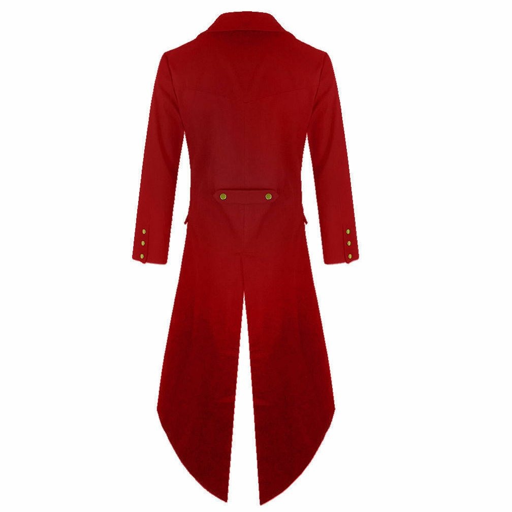 Men’s Red Cotton Twill Steampunk Tailcoat Jacket Goth Victorian Coat Trench