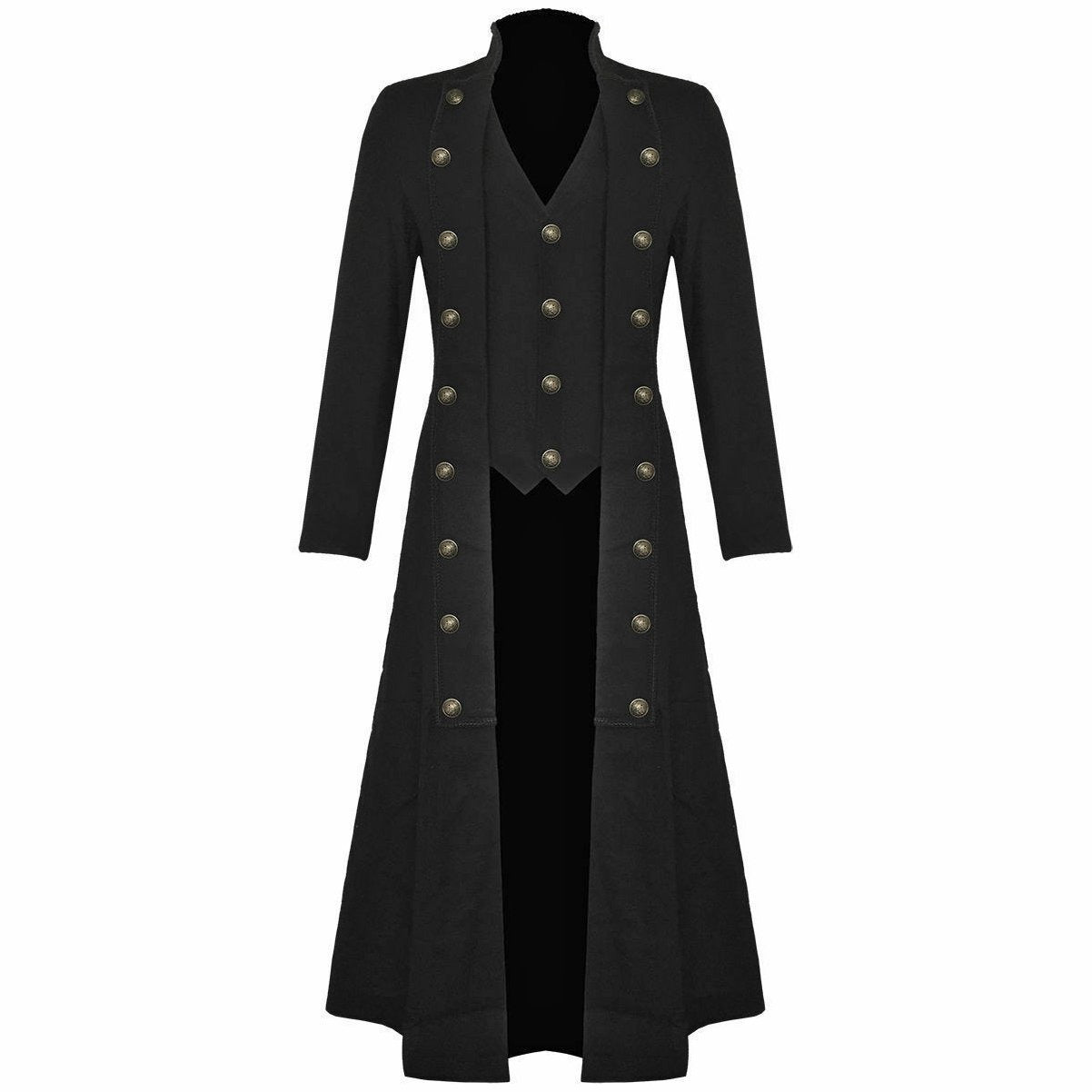 Men’s Steampunk Military Trench Coat Long Jacket Black Gothic VTG USA Sizes