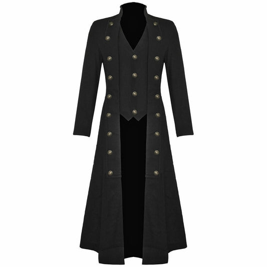 Men’s Steampunk Military Trench Coat Long Jacket Black Gothic VTG USA Sizes